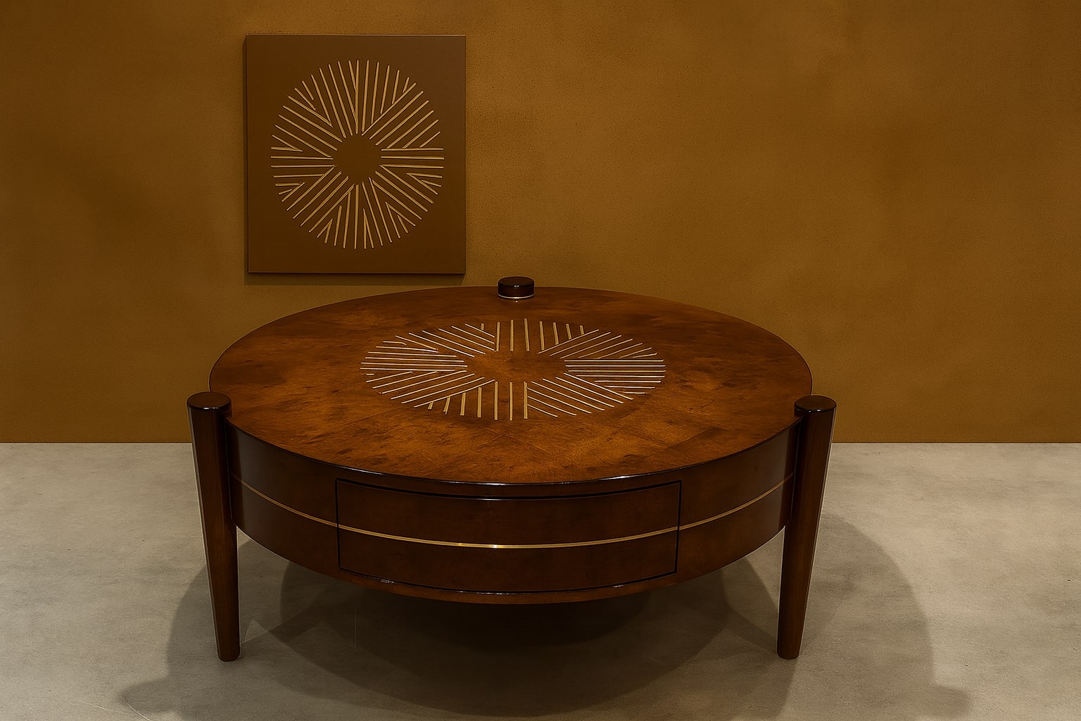 SAMARA Coffee Table with Wooden Frame & Brass Inlay